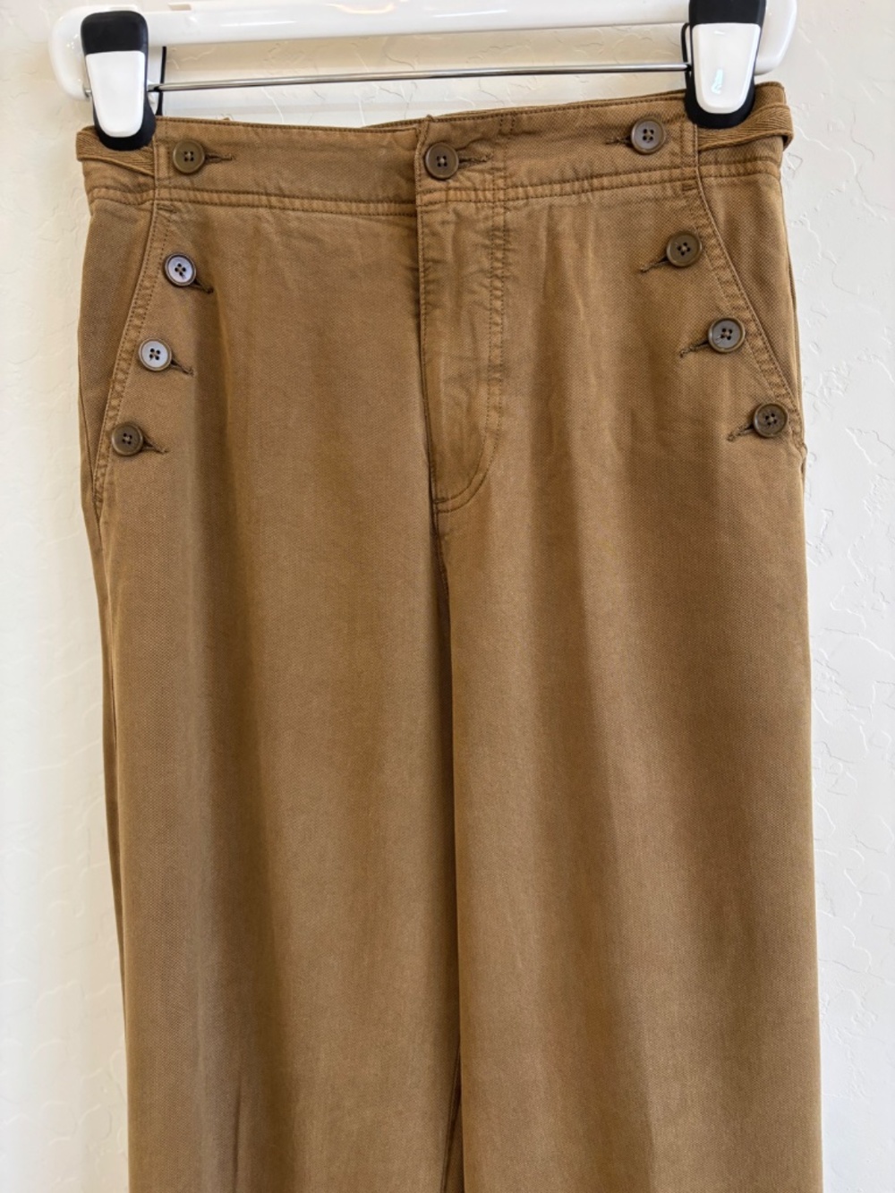 Sundance Oaklee Easy Tencel Pants  Khaki Wide Leg Button Detail Size 2 - Picture 6 of 11